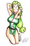 eklips-b_(artist) elf_ears green_hair kneeling long_hair no_eyes original original_character