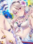  1girl alluring bare_arms bare_midriff bare_shoulders bare_thighs bikini blush close-up corrin_(fire_emblem) corrin_(fire_emblem)_(female) cute cute_face eyelashes female_only finger_to_mouth fire_emblem fire_emblem_fates fire_emblem_heroes flower flower_in_hair flower_necklace front-tie_bikini front-tie_top grin hiyori_(rindou66) human human_only lei light-skinned_female light_skin long_hair nintendo ocean pose posing red_eyes sea smile swimsuit thick thick_thighs thighs underwater water white_bikini white_hair white_swimsuit 