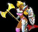 armor blonde_hair female horn lee-ham_(artist) shield weapon 