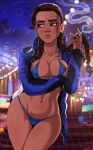  aged_up alejandra_(overwatch) bikini blizzard_entertainment breasts cleavage latina long_hair overwatch shadman smoking thick_thighs thigh_gap 