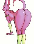  1girl 1girl anthro ass athletic athletic_anthro athletic_female bedroom_eyes beerus big_ass blush bracelet breasts clothing crossgender curvy_figure domestic_cat dragon_ball dragon_ball_super felid feline felis genitals hairless hairless_cat half-closed_eyes jewelry legwear looking_at_viewer looking_back mammal mostly_nude narrowed_eyes pink_body pink_skin presenting pussy rear_view rhodesio seductive simple_background smile sphynx_(cat) stockings voluptuous white_background wide_hips 