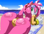 1girl amy_rose animal_ears anus ass beach big_ass clitoris cloud color female female_only furry glasses green_eyes hair hairband hedgehog is is_(artist) looking_at_viewer nude ocean pink_hair pussy sand seaside sega sonic_*(series) sonic_the_hedgehog_(series) tail water