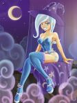  bare_arms cleavage corset don_ko female female_only friendship_is_magic garter_belt garter_straps hat humanized looking_at_viewer my_little_pony night_sky partially_clothed sitting smile solo trixie trixie_(mlp) 