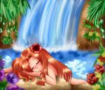  hair_flower link&#039;s_awakening marin_(legend_of_zelda) nintendo nude orange_hair pineapplelicious pineapplelicious_(artist) the_legend_of_zelda waterfall 