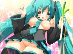  1girl aqua_eyes aqua_hair big_breasts blush breasts breasts_out breasts_outside censored emily_(artist) emily_(pure_dream) from_below large_breasts long_hair miku_hatsune nipples no_panties open_clothes open_mouth open_shirt pussy shirt skirt solo thighhighs twintails upskirt very_long_hair vocaloid yamaha 