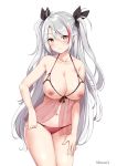  1girl 1girl 1girl :o ahoge anthropomorphization areola artist_name azur_lane bangs bare_shoulders big_breasts bikini black_ribbon blush bow bra breastless_clothing breasts brown_eyes clavicle cleavage cupless_bra eyebrows_visible_through_hair eyes_visible_through_hair grey_hair hair_bow hair_ornament hair_ribbon head_tilt high_resolution jewelry katzchen leaning_forward lingerie long_hair looking_at_viewer midriff mole mole_on_breast multicolored_hair navel nipples paid_reward panties parted_lips patreon_reward prinz_eugen_(azur_lane) red_bra red_hair red_panties ribbon ring see-through signature silver_hair simple_background standing streaked_hair swept_bangs swimsuit two_side_up underwear very_high_resolution very_long_hair wedding_band white_background 