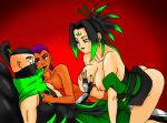  black_hair breast_grab female green_hair ninja sex tagme traced 