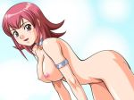  1girl arched_back bent_over breasts brown_eyes collar dragon_drive large_breasts nipples nude red_hair sayaka_towa short_hair smile solo 