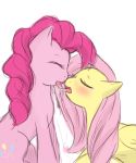  female/female female_only fluttershy kissing my_little_pony pinkie_pie white_background yuri 