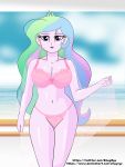  1girl bra chuyryu equestria_girls female female_only friendship_is_magic long_hair looking_at_viewer mostly_nude multicolored_hair my_little_pony outdoor outside panties princess_celestia princess_celestia_(mlp) principal_celestia solo standing thigh_gap 
