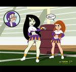 2011 angry ass black_hair blush brown_eyes butt cheerleader disney freckles funny green_eyes green_skin kim_possible kimberly_ann_possible levelord lipstick lltoon long_hair looking_back nosebleed orange_hair panties ron_stoppable shego smile surprise white_panties