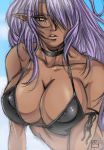  big_breasts bikini_top breasts elf hair pointy_ears purple_hair yellow_eyes 