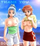  2girls exposed_breasts female female_only flashing nami nude one_piece partially_clothed 