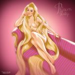  1_girl 1girl artist_name bare_shoulders barefoot belly blonde blonde_hair blue_eyes breasts disney english_text female female_human female_only high_resolution hips human legs lips long_hair looking_at_viewer medium_breasts nipples nude pink_background potential_duplicate princess rapunzel signature simple_background sitting solo tangled tarusov_(artist) text thighs topless very_high_resolution very_long_hair 