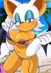  1girl bbmbbf beach big_breasts bikini blush boots breasts elbow_gloves eye_shadow mobius_unleashed nipples palcomix rouge_the_bat sega smile sonic_(series) sonic_the_hedgehog_(series) thighhigh_boots wings 