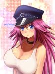  1girl big_breasts blue_eyes blush breasts capcom choker cleavage cute final_fight hanae_shuuhei hat huge_breasts long_hair perfection pink_hair poison poison_(final_fight) solo tank_top upper_body 