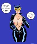  2011 animal_ears batman_(series) big_breasts blue_background breasts catwoman dc dc_comics funny glassfish gloves heart lipstick nipples pussy red_lipstick selina_kyle simple_background smile solo stripping text topless undressing wide_hips 