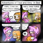  amy_rose angry anthro bent_over blue_eyes breasts comic cunnilingus female funny furry gloves green_eyes hairband lesbian looking_back mad oral oral_sex orange_hair pussylicking sega sex short_hair smile sonic text tikal_the_echidna yuri 