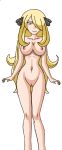  1girl alluring blonde blonde_hair breasts cynthia cynthia_(pokemon) female female_human female_only hair_over_one_eye hairless_pussy human kageta long_blonde_hair long_hair looking_at_viewer nude pokemon pokemon_(game) pokemon_dppt pussy shirona_(pokemon) solo standing white_background 