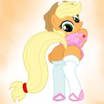  applejack_(mlp) blonde_hair butt cowboy_hat cutie_mark equine female friendship_is_magic green_eyes hair horse long_hair looking_at_viewer looking_back my_little_pony nurse pony pyruvate short_dress stockings tail 