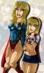 blonde_hair blue_eyes boots breasts cleavage dc_comics dual_persona funny gloves lipstick long_hair panties shiny shiny_skin smile supergirl superman_(series) surprise upskirt wedgie white_panties x^j^kny x^j^kny_(artist)