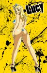 1girl ass big_ass bikini blonde blonde_hair breast brown_eyes butt_crack fairy_tail female_only full_body grimphantom high_heels highres long_hair looking_back lucy_heartfilia pussy rear_view shoes smile swimsuit yellow_eyes