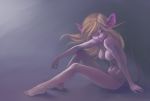  2012 blonde_hair blue_eyes breasts chip_&#039;n_dale_rescue_rangers disney female gadget_hackwrench hair hindpaw looking_at_viewer mouse navel nude paws plain_background plantigrade pose rodent sideboob sitting solo velena-gorosama 