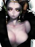  1girl bare_shoulders big_breasts breasts bust cleavage collarbone dress earrings edea_kramer face final_fantasy final_fantasy_viii fumio_(rsqkr) fur_trim hat headdress humio jewelry large_breasts lips pale_skin short_hair slit_pupils solo upper_body veins yellow_eyes 