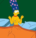  bed blue_hair green_background hair_curlers homerjysimpson marge_simpson pearls tagme the_simpsons yellow_skin 