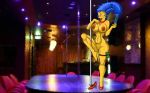  blue_hair marge_simpson money naked pearls pole_dancing red_high_heels stripper_pole tagme the_simpsons thigh_band vibrator yellow_skin 