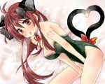  animal_ears blush bow breasts cat_ears cat_tail cleavage female hair_bow heart heart_tail kaenbyou_rin kittysuit lingerie long_hair multiple_tails red_eyes red_hair redhead ribbon rin_kaenbyou smile solo tail teddy touhou tsubaki_haru underwear 