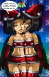  all_dogs_go_to_heaven anne-marie_(all_dogs_go_to_heaven) black_hair brown_eyes christmas closed_eyes crossover gloves hat jackie_chan_adventures jade_chan kissing mistletoe panties red_panties shiny shiny_skin short_hair smile upskirt x^j^kny_(artist) yuri 