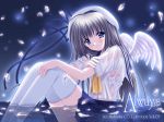 1girl blue_eyes copyright_request hat nishimata_aoi petals school_uniform see-through solo water wet wings
