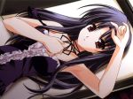  1girl black_hair car couch dress game_cg gothic h2o_footprints_in_the_sand hentai kohinata_hayami long_hair lying motor_vehicle red_eyes solo source_request vehicle 