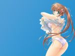 artist_request ass bikini blue_background blue_eyes brown_hair character_request copyright_request long_hair sideboob undressing