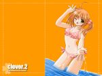 clover_(game_cg) hentai highres nishimata_aoi orange_background red_hair swimsuit wallpaper
