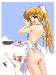 air air_(anime) animal_costume apron ass blonde_hair blue_eyes female_only flat_chest* flat_chested frying_pan hair_ribbon hentai kamio_misuzu long_hair naked_apron no_bra no_panties oven_mittens oven_mitts ponytail red_hair ribbon small_breasts