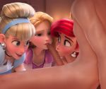  1boy 3_girls 3girls anonymous blonde blonde_hair blue_eyes cinderella clothed_female_nude_male crossover disney dress earrings erection fellatio female male male/female oral penis princess_ariel princess_cinderella ralph_breaks_the_internet rapunzel red_hair redhead source_request tangled the_little_mermaid wreck-it_ralph wreck-it_ralph_(character) wreck-it_ralph_2 