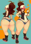  areola areolae ass bad_anatomy bad_proportions baseball_cap big_breasts blue_eyes breasts brown_hair cameltoe curvy daisy_dukes denim denim_shorts erect_nipples fat game_freak h_hiroma hair hand_on_hip hat headgear highres hilda_(pokemon) hips huge_ass humans_of_pokemon large_breasts long_hair looking_back maou11 nintendo nipples panties partially_visible_vulva plump poke_ball pokemon pokemon_(game) pokemon_black_and_white pokemon_bw ponytail protagonist_(pokemon) puffy_nipples short_shorts shorts thick_thighs thighs thong touko_(pokemon) tsukiyotake underwear vest white_(pokemon) wide_hips 