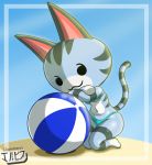  animal_crossing anthro ball beach bikini cat furry jackintaro lolly_(animal_crossing) 