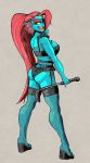 anthro blue_body blue_skin female female_anthro female_only fish fish_girl furry latchk3y long_hair red_eyes red_hair solo solo_female undertale undertale_(series) undyne yellow_sclera