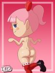  1girl animal_crossing animal_crossing_girl ass blue_eyes jackintaro nude pink_hair pussy ribbon stockings 