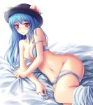  blue_hair bra hat lingerie long_hair panties tenshi_hinanawi touhou 