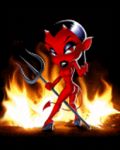 ass black_hair cherry_(kamafun) devil_girl flames hell horns kamafun kamafunny pitchfork red_skin spade_tail tail trident