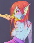 anonymous anthro ear_fins fish furry grey_background hair hand monster monster_girl pirosuke red_hair simple_background slit_pupils undertale undertale_(series) undyne upper_body video_games yellow_sclera