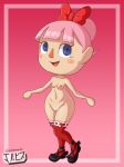  1girl animal_crossing animal_crossing_girl blue_eyes breasts jackintaro nude pink_hair pussy ribbon stockings 