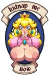  1girl areolae big_breasts blonde_hair blue_eyes breasts breasts_outside crown demien earrings female hard_translated huge_breasts jewelry large_breasts mario_(series) nintendo nipples open_clothes presenting princess princess_peach super_mario_bros. topless translated 