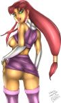 ass ass_shake behind breasts catapult_beetle clothes dc_comics from_behind gif green_eyes koriand&#039;r long_hair olive_skin orange_skin purple pussy red_hair sideboob skirt_lift smile starfire teen_titans thighhighs upskirt