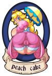  anus ass blonde_hair blue_eyes blush breasts cameltoe crown demien dress earrings huge_ass jewelry looking_at_viewer mario_(series) nintendo nipples pink_dress pink_shorts princess princess_peach puffy_nipples pussy shiny skin_tight super_mario_bros. tight_pants uncensored upskirt 