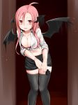  1girl ahoge bat_wings big_breasts black_legwear blush bra breasts cleavage demon_girl demon_wings dress_shirt female flapping head_wings high_res highres koakuma large_breasts leaning_forward lingerie long_hair miki_plus miki_purasu open_clothes open_mouth open_shirt pink_bra pink_hair red_eyes red_hair shirt skirt sleeves_rolled_up solo stockings the_embodiment_of_scarlet_devil thighhighs touhou underwear wet wet_clothes white_shirt wings wringing_clothes zettai_ryouiki 